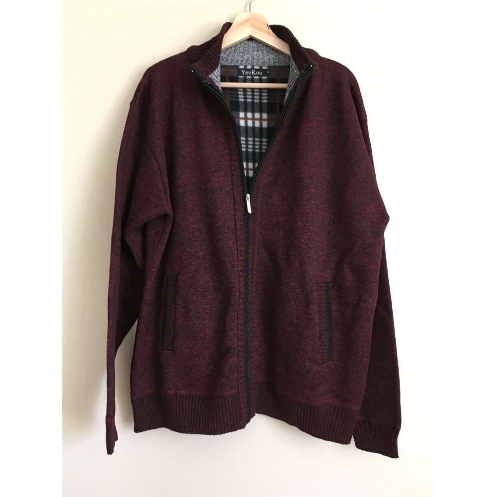 YeoKou Mens Cashmere Wool Blend Full Zip Cardigan Fleece Lined Sweater XL